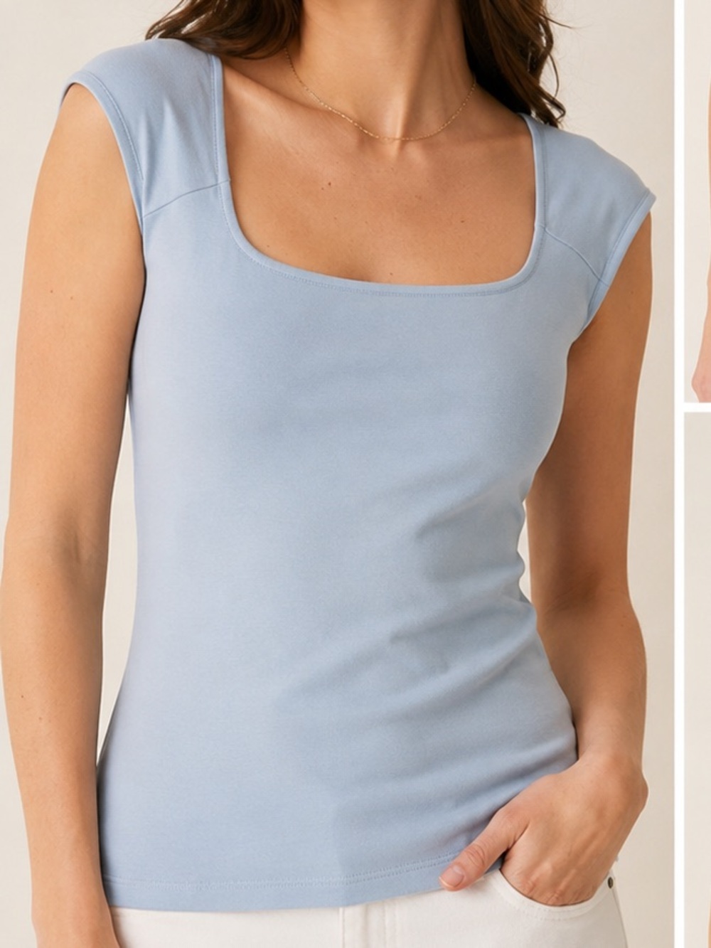 J.Crew Pale Blue Cap Sleeve Stretch Cotton Blend‎ Square Neck Tank Top S NWT